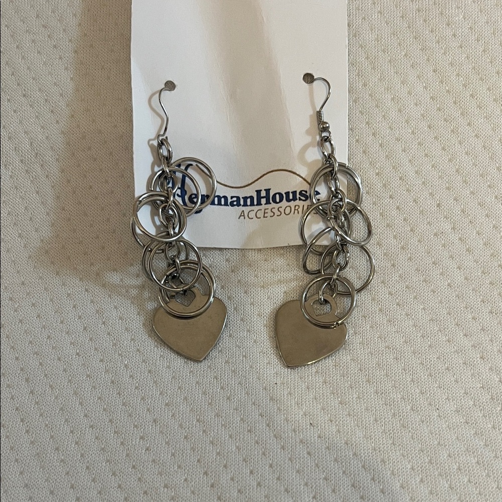 Silver Heart Dangle Earrings